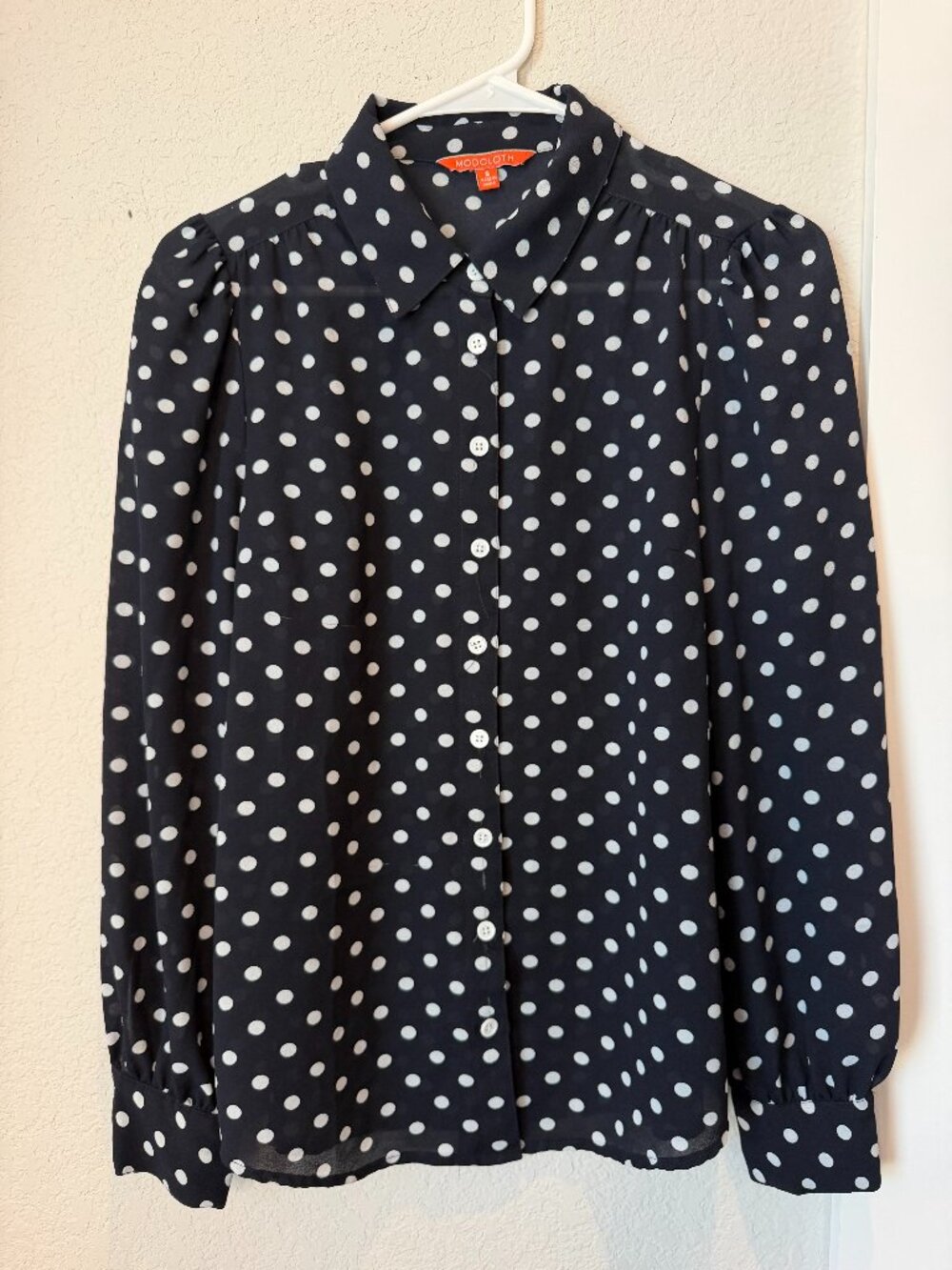 Modcloth Black White Polka Dot Blouse Size Small
